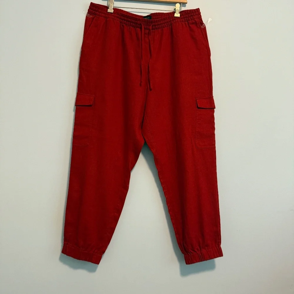 Banana Republic Women’s Linen Blend Dark Red Cargo‎ Pants Size XL